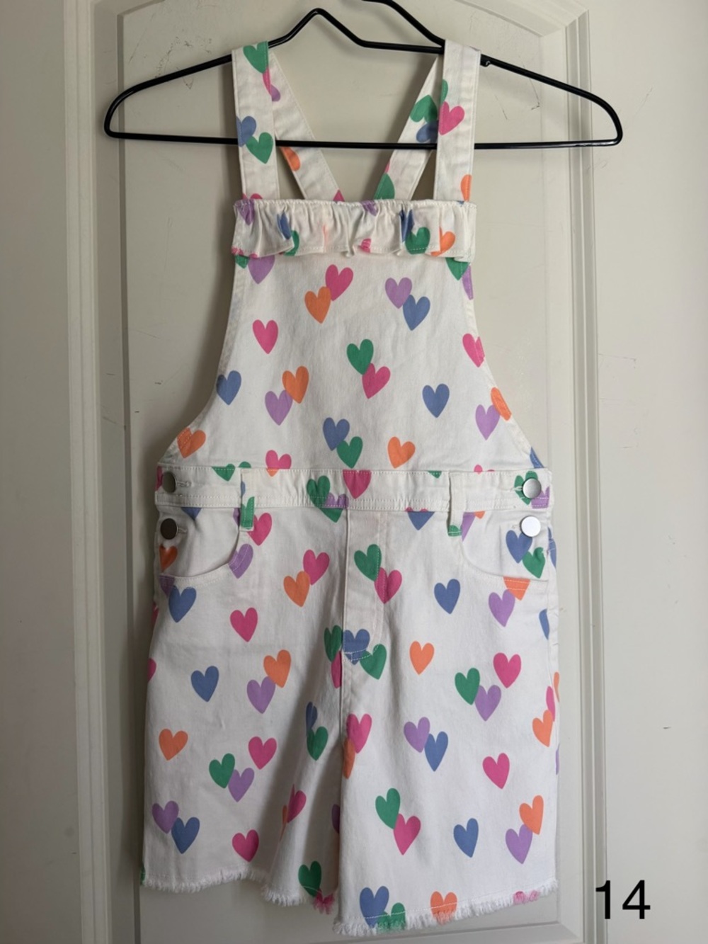 Garanimals White Overall Shorts with Multicolor Heart Print sz 10 summer travel